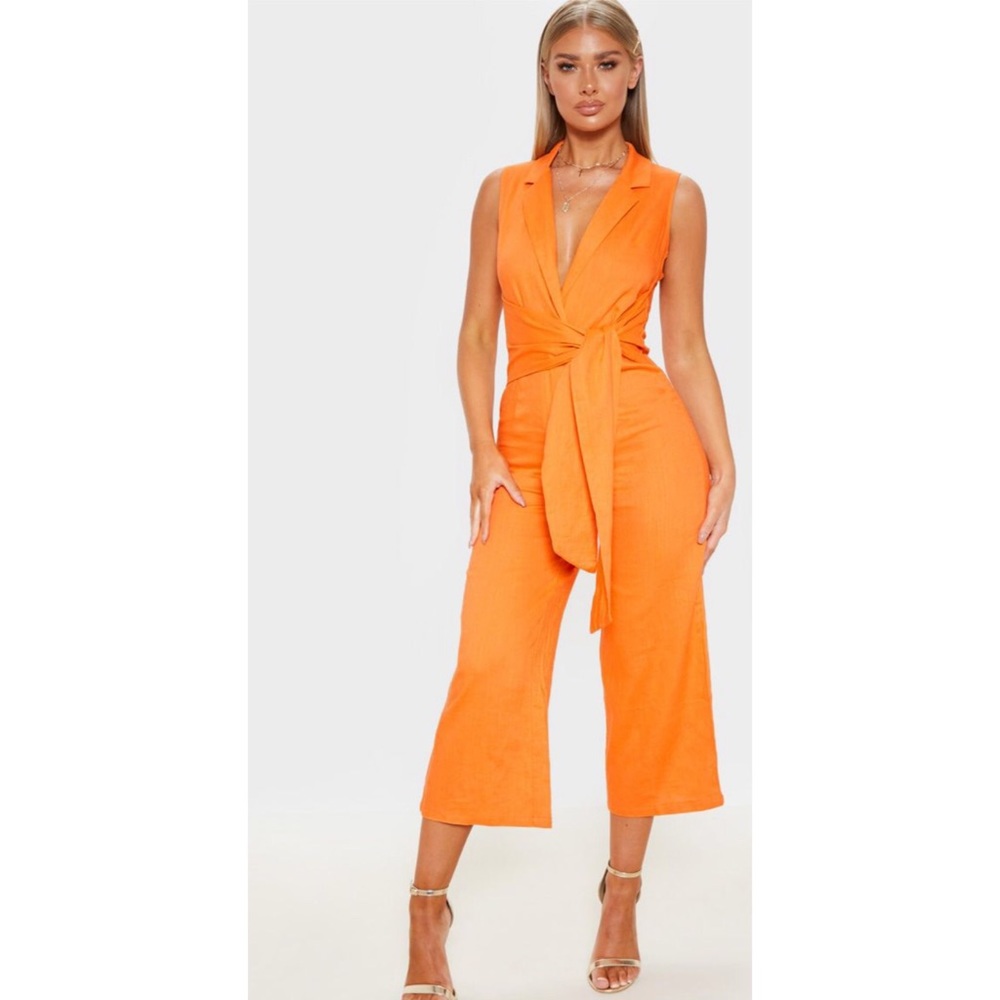 Pretty Little Thing Linen Tie Front Jumpsuit